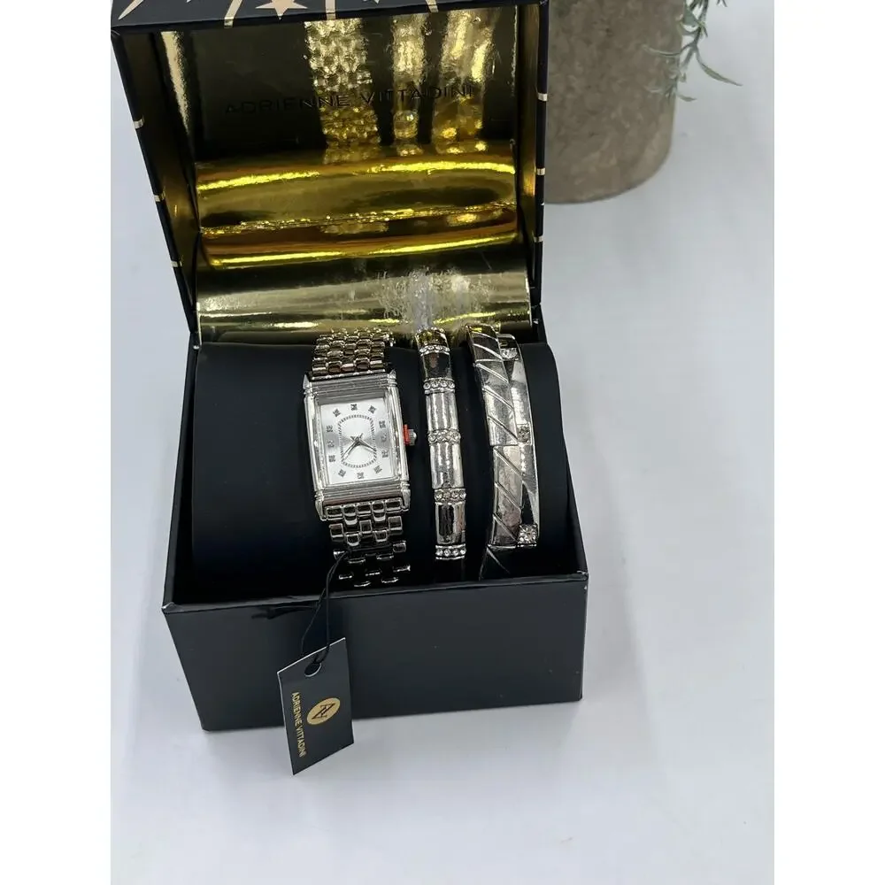 Adrienne Vittadini Watch‎ and Three BangleS Bracelet Set Gift Box New